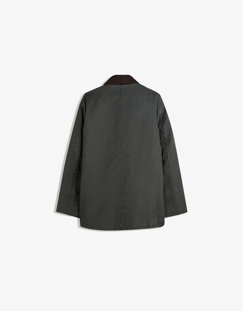 Jacket with contrast collar-Khaki