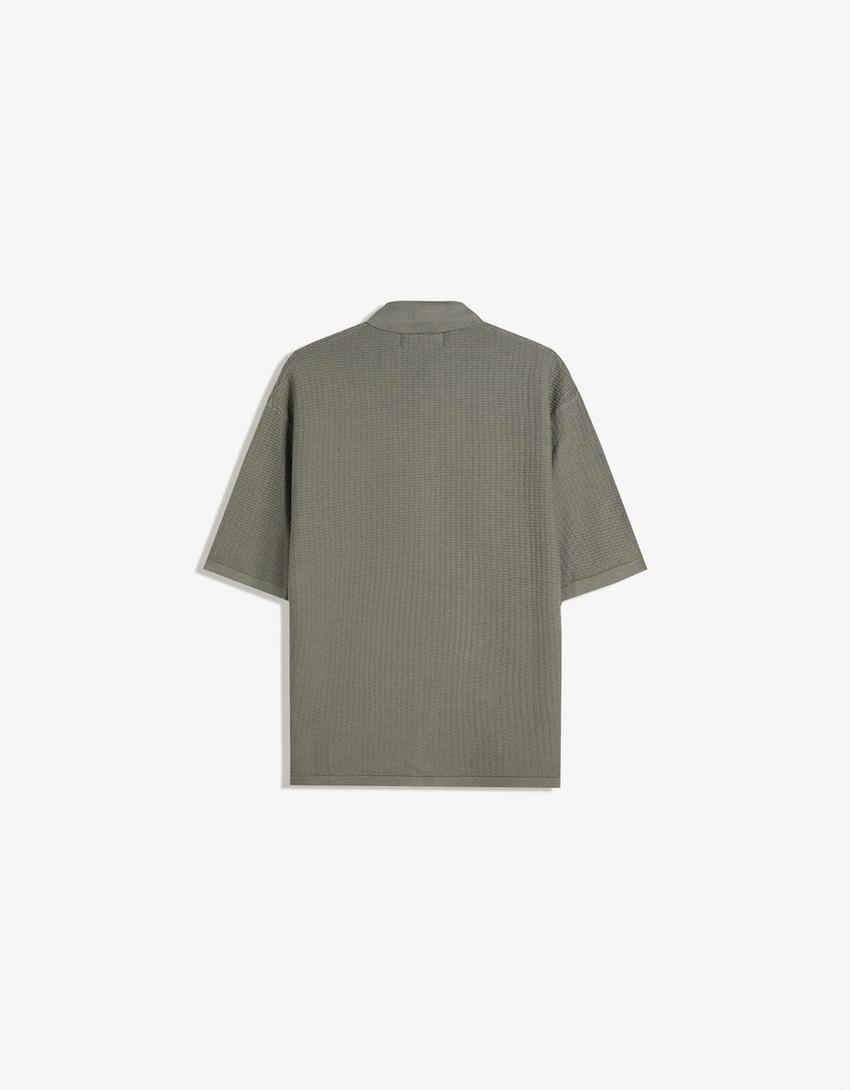 Textured short sleeve shirt-Khaki