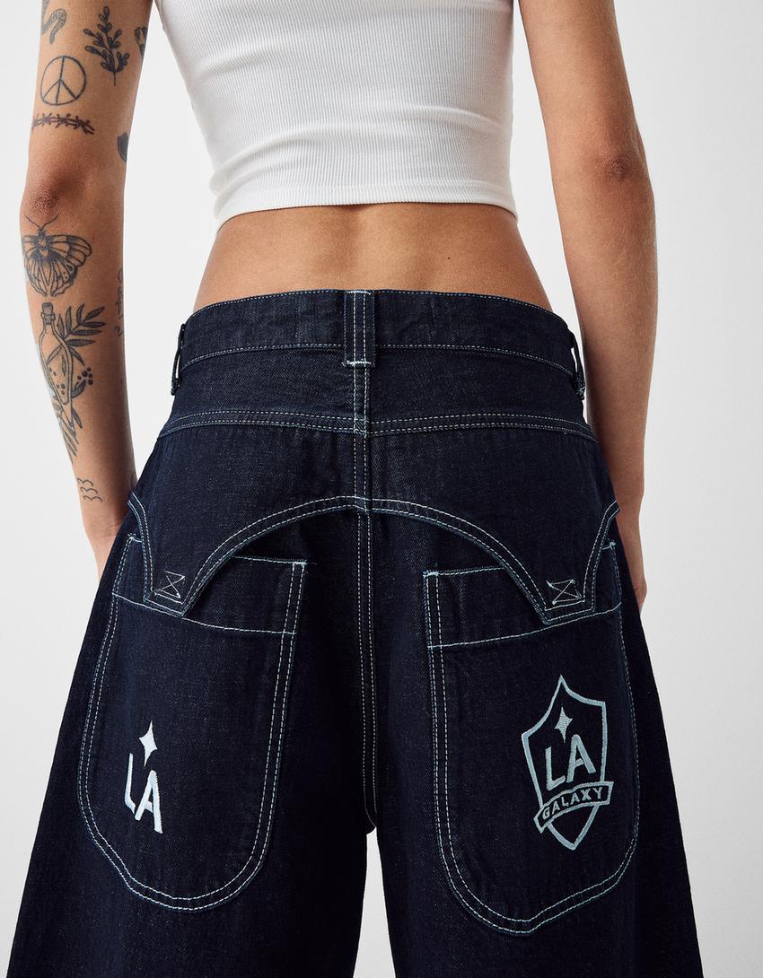 Bermuda denim LA Galaxy broderie-Bleu-8