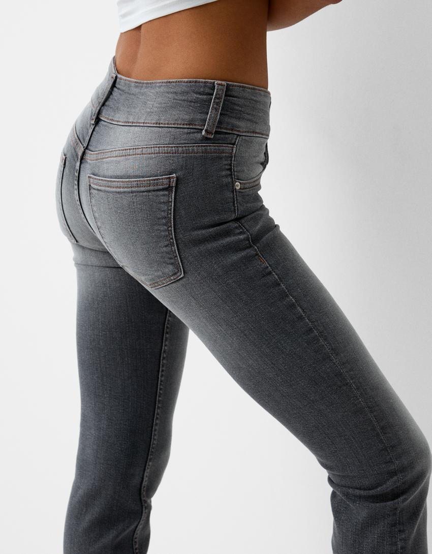 جينز بوتكوت بخصر منخفض-رمادي داكن-5