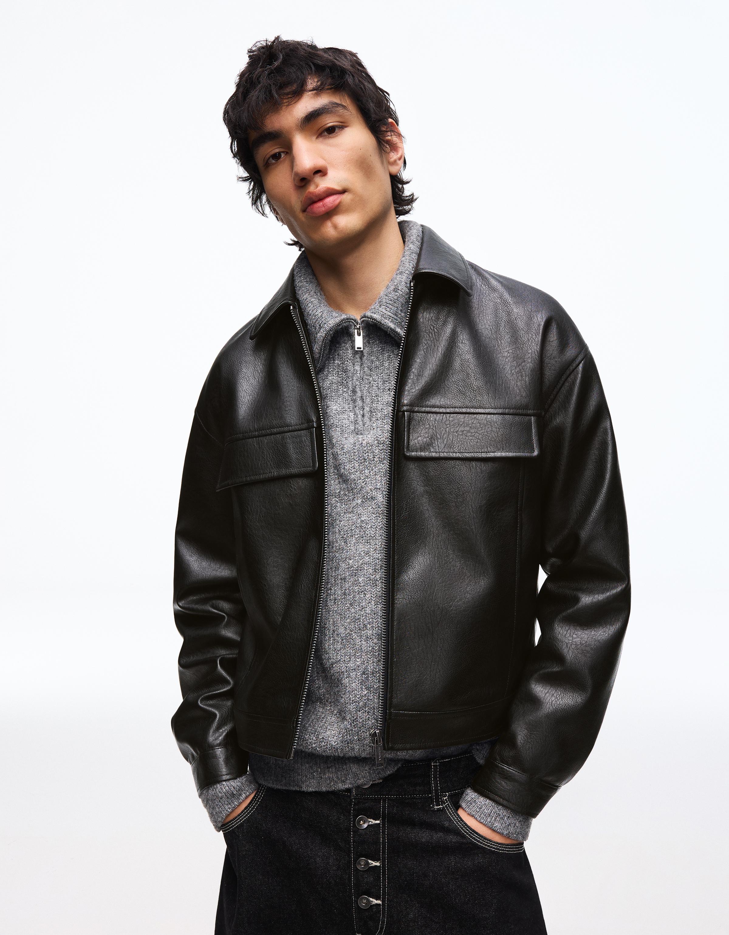 Bershka Jacke Aus Kunstleder Im Boxy-Fit Herren Xl Schwarz