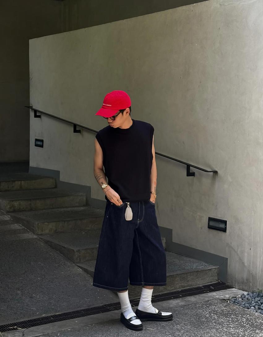 Szuper baggy farmerbermuda-Tengerészkék-0