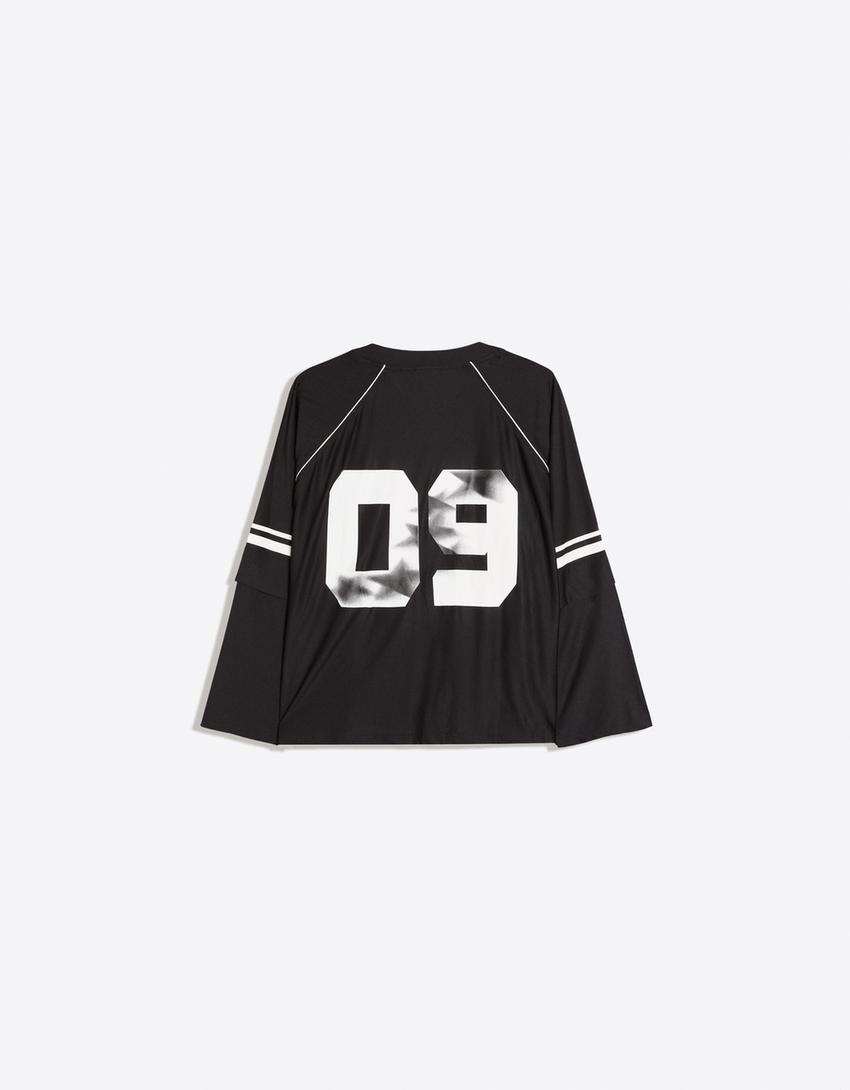 Maglietta oversize doppia manica stampa-Nero