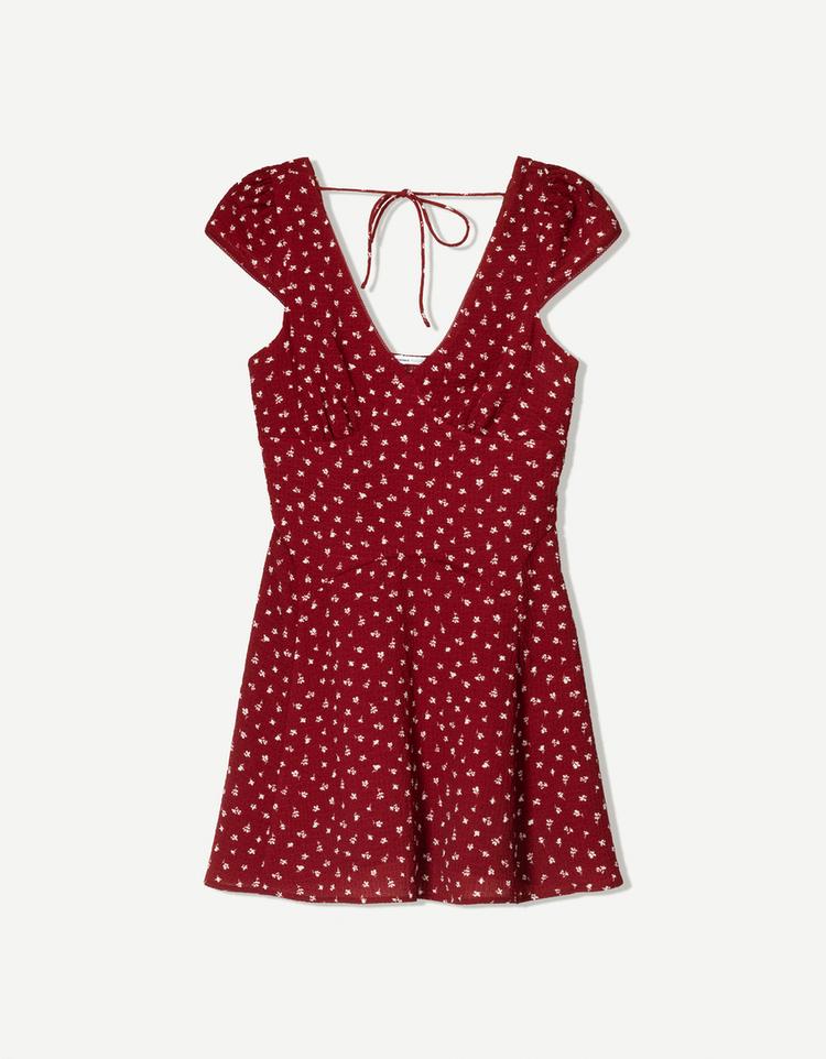 Printed waffle-knit mini dress