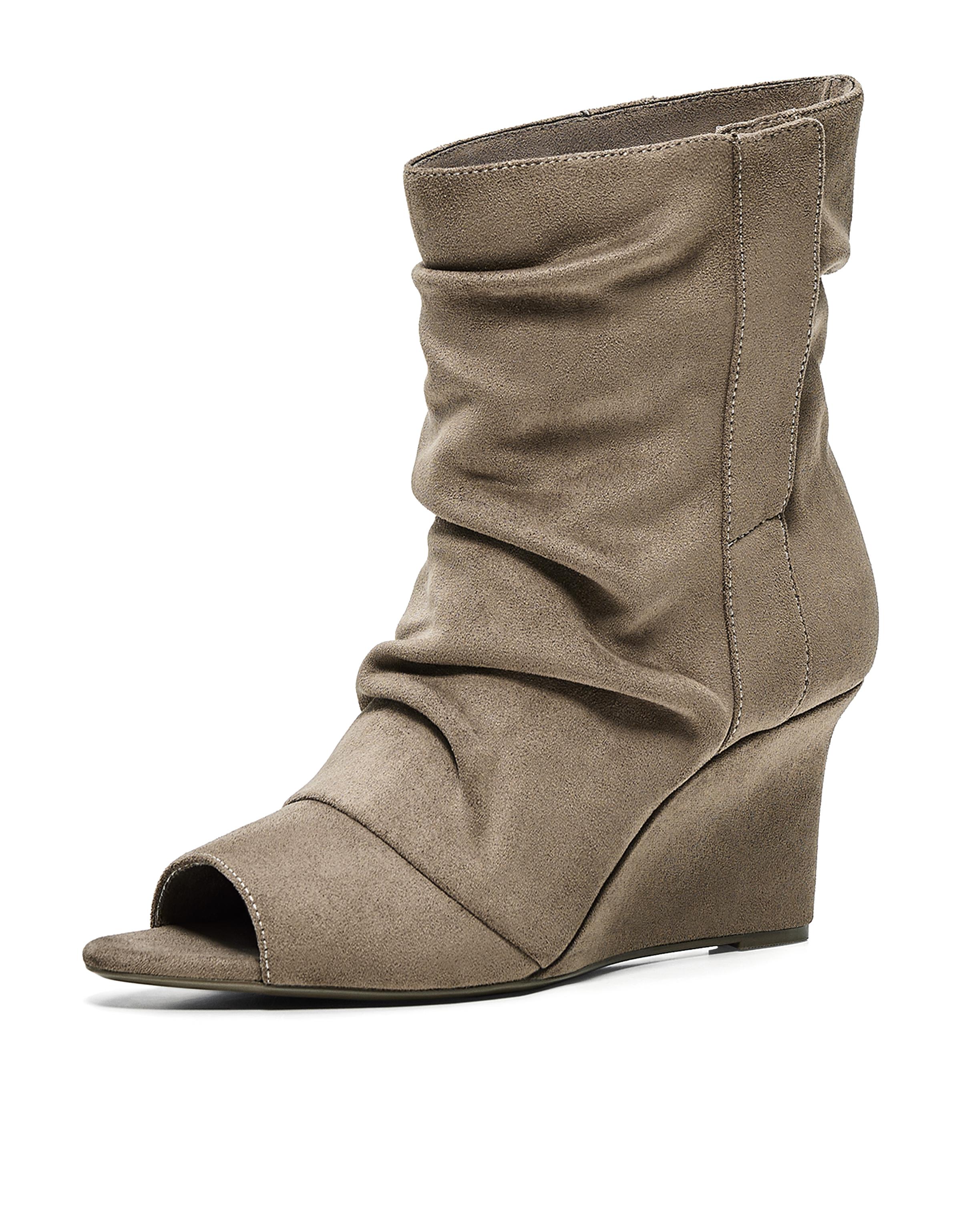 SLOUCHY PEEP TOE ANKLE BOOTS — TAUPE