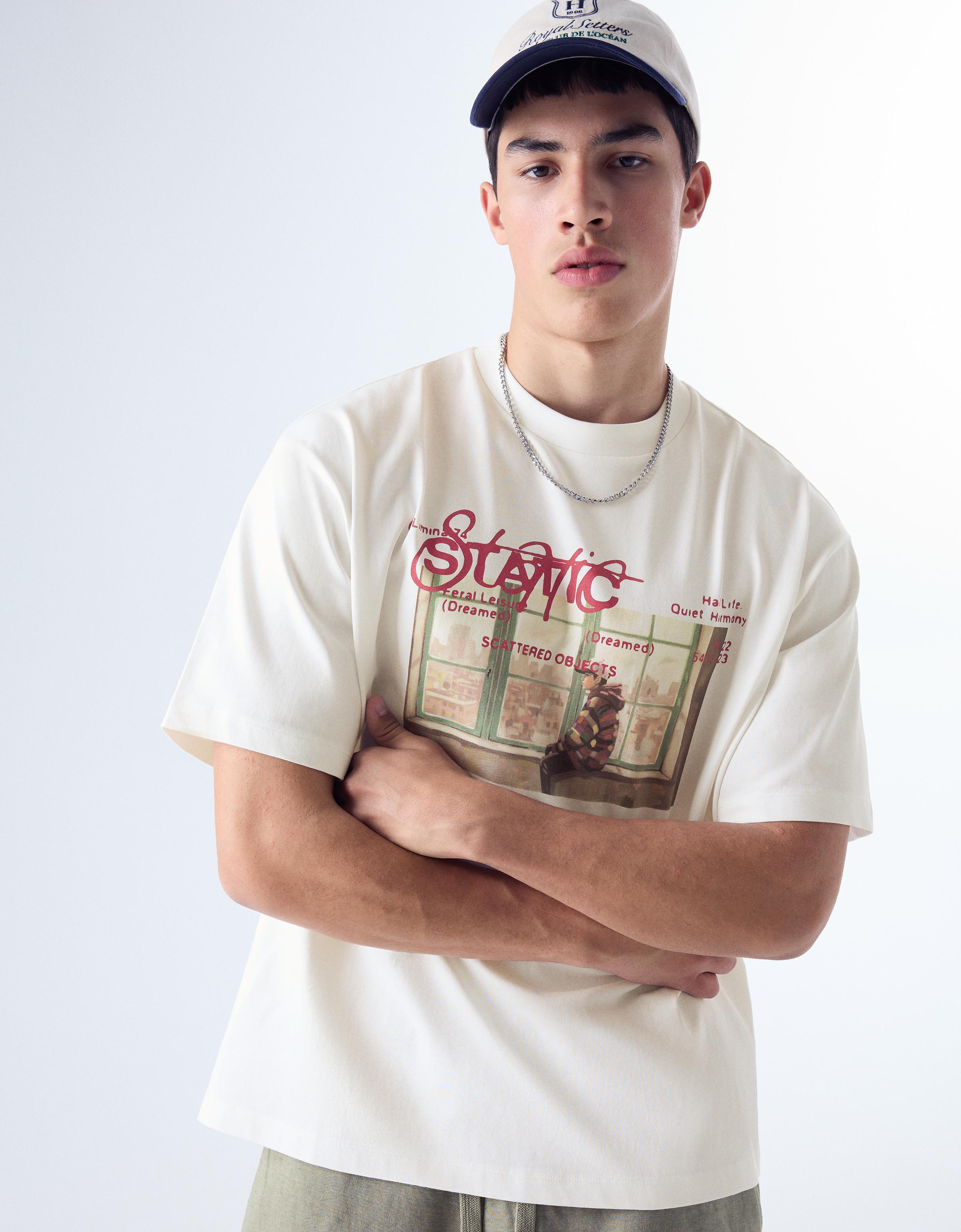 Camiseta Manga Corta Print Hombre M Blanco Roto