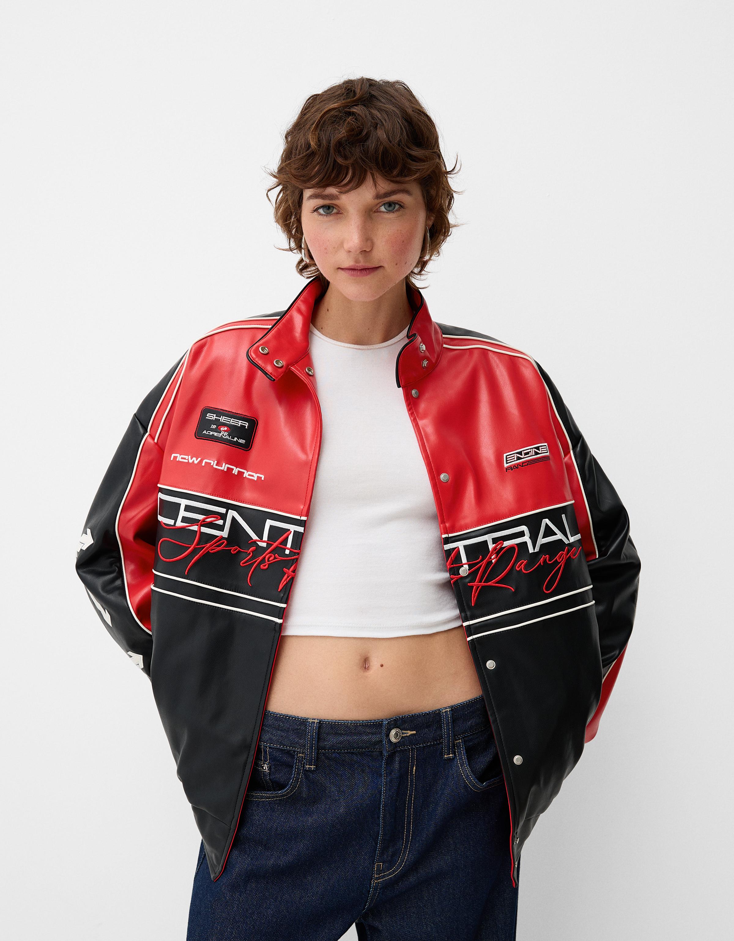 Oversize faux leather jacket Women Bershka