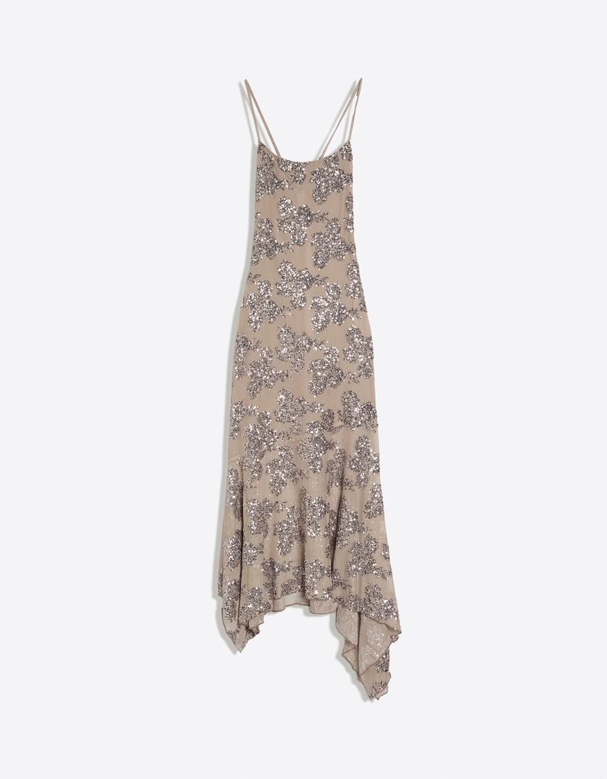 فستان ميدي ملتف بترتر-رمادي