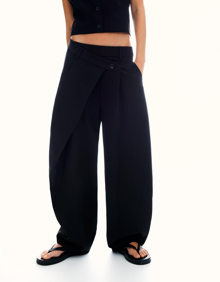 Pantalon tailoring taille croisée-Noir-2