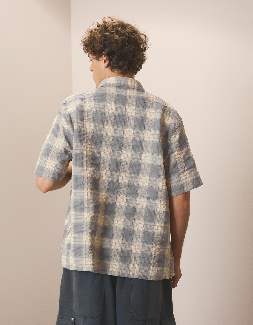 Relaxed fit kareli gömlek-Gri