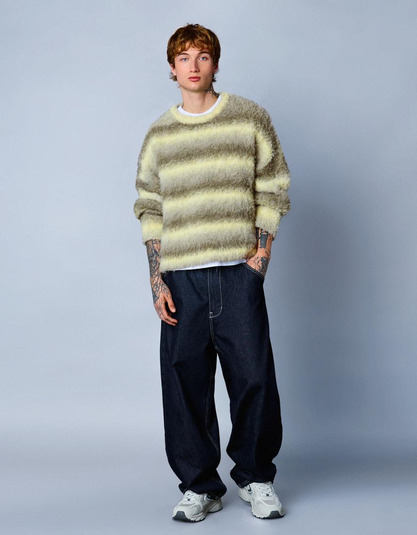 Maglia effetto spazzolato multicolore-Kaki