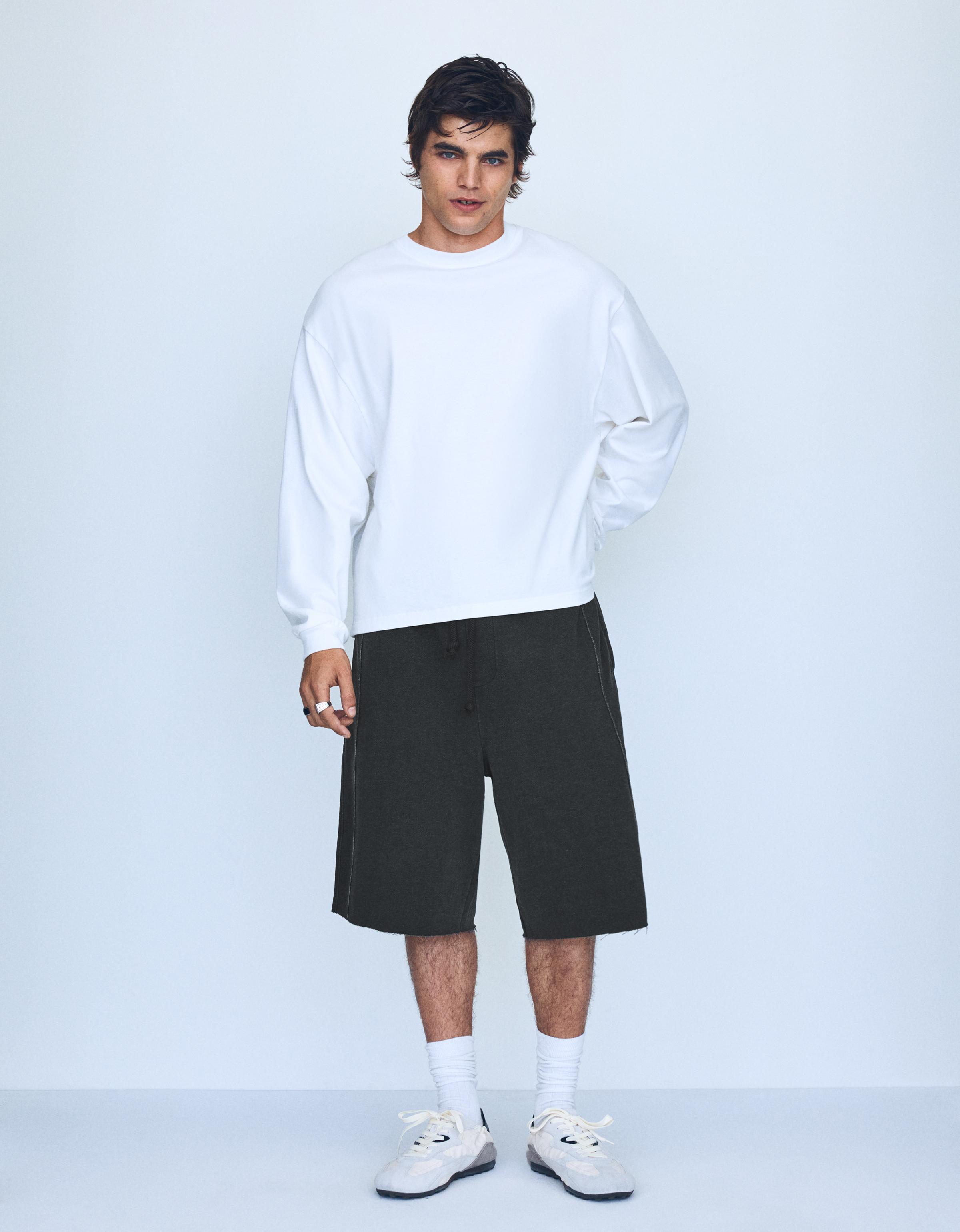 Bershka Bermuda Jort Baggy Hombre Gris