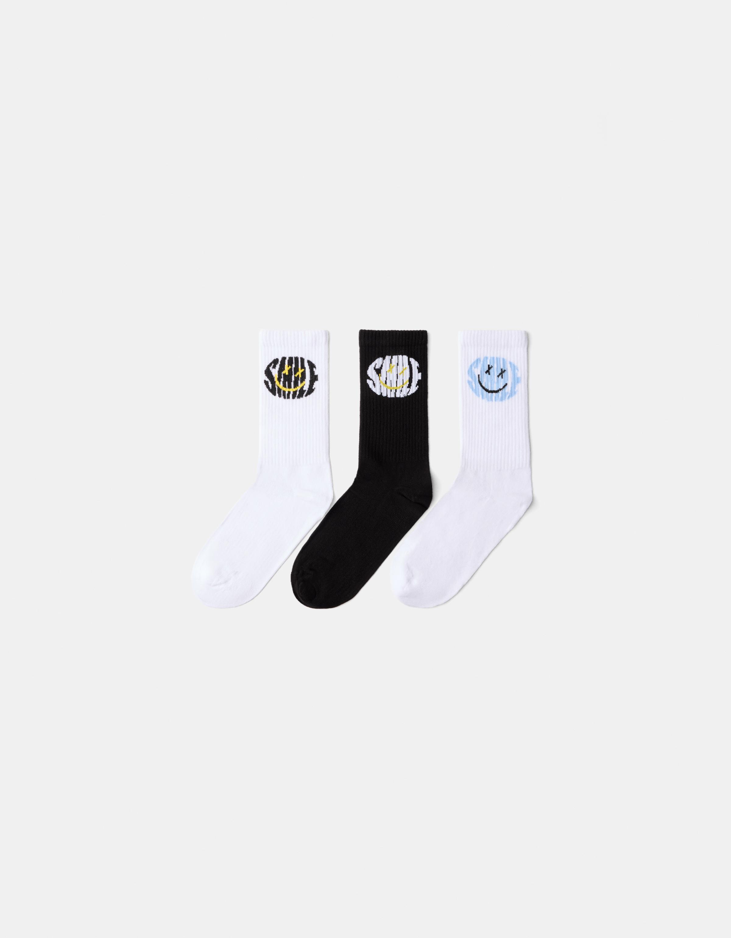 Bershka 3er-Pack Socken Smile Herren Weiss