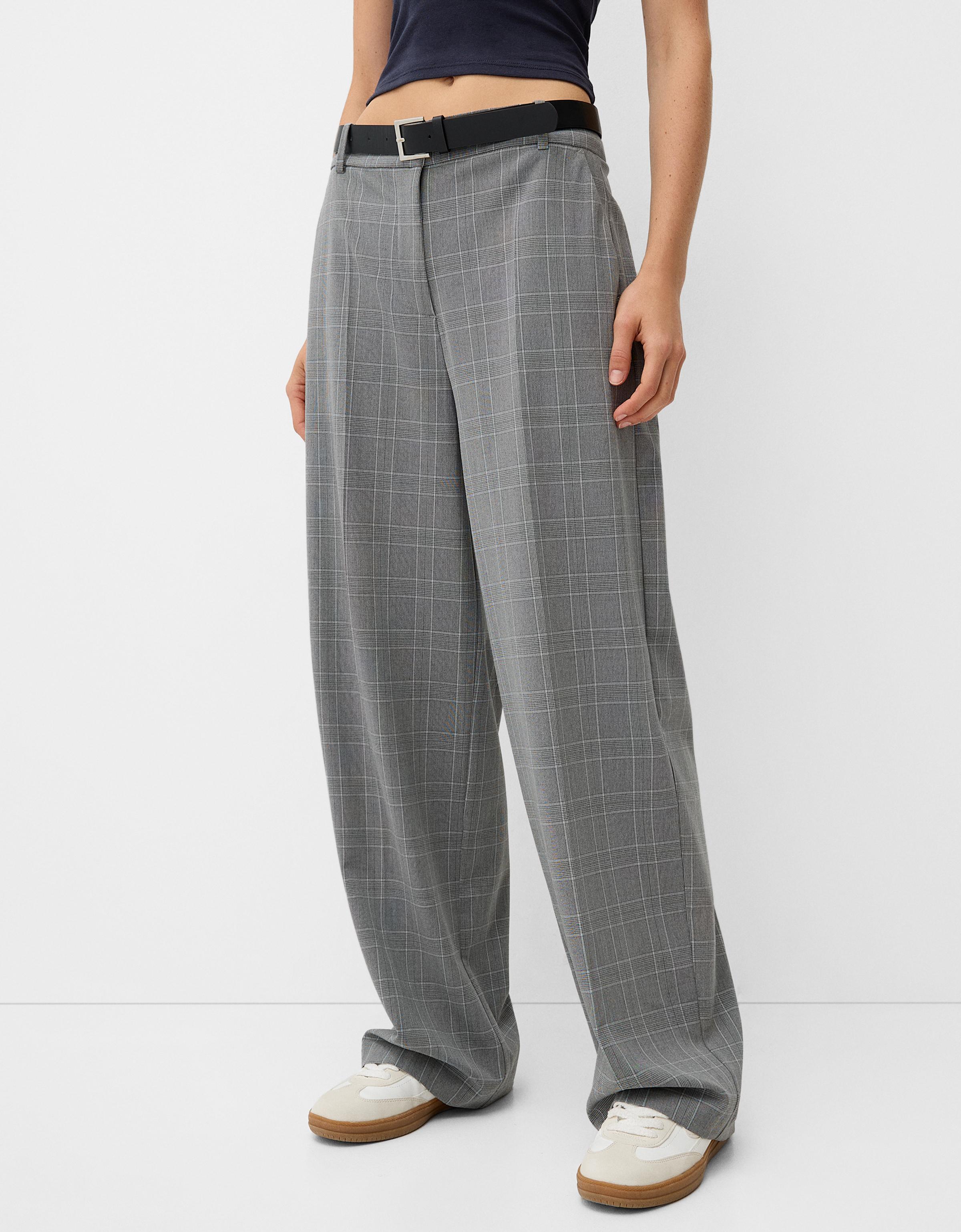 Bershka Tailoring-Hose Mit Gürtel Damen 36 Grau