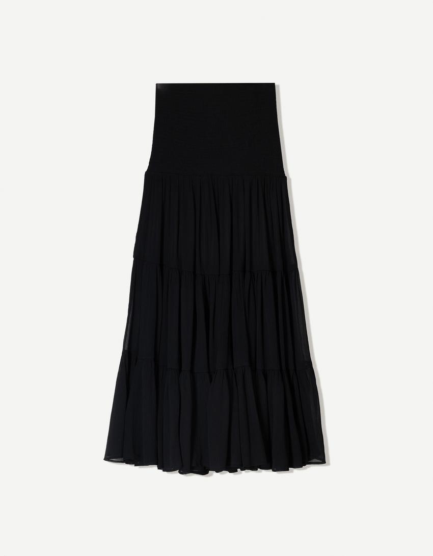 Falda maxi plisada-Negro-4