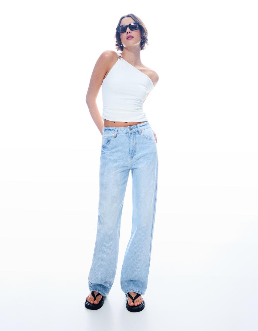 Shimmery straight-leg cropped jeans-Light blue-3