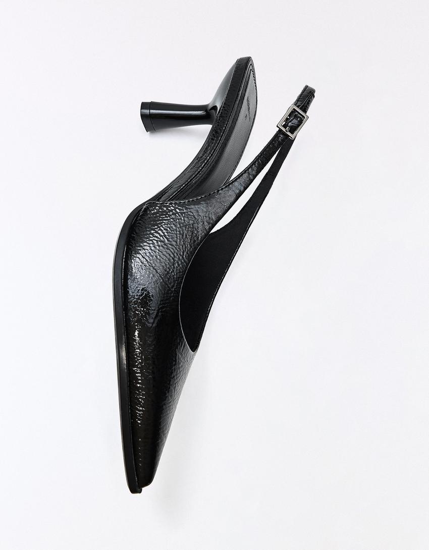 Kitten heel slingback shoes-BLACK