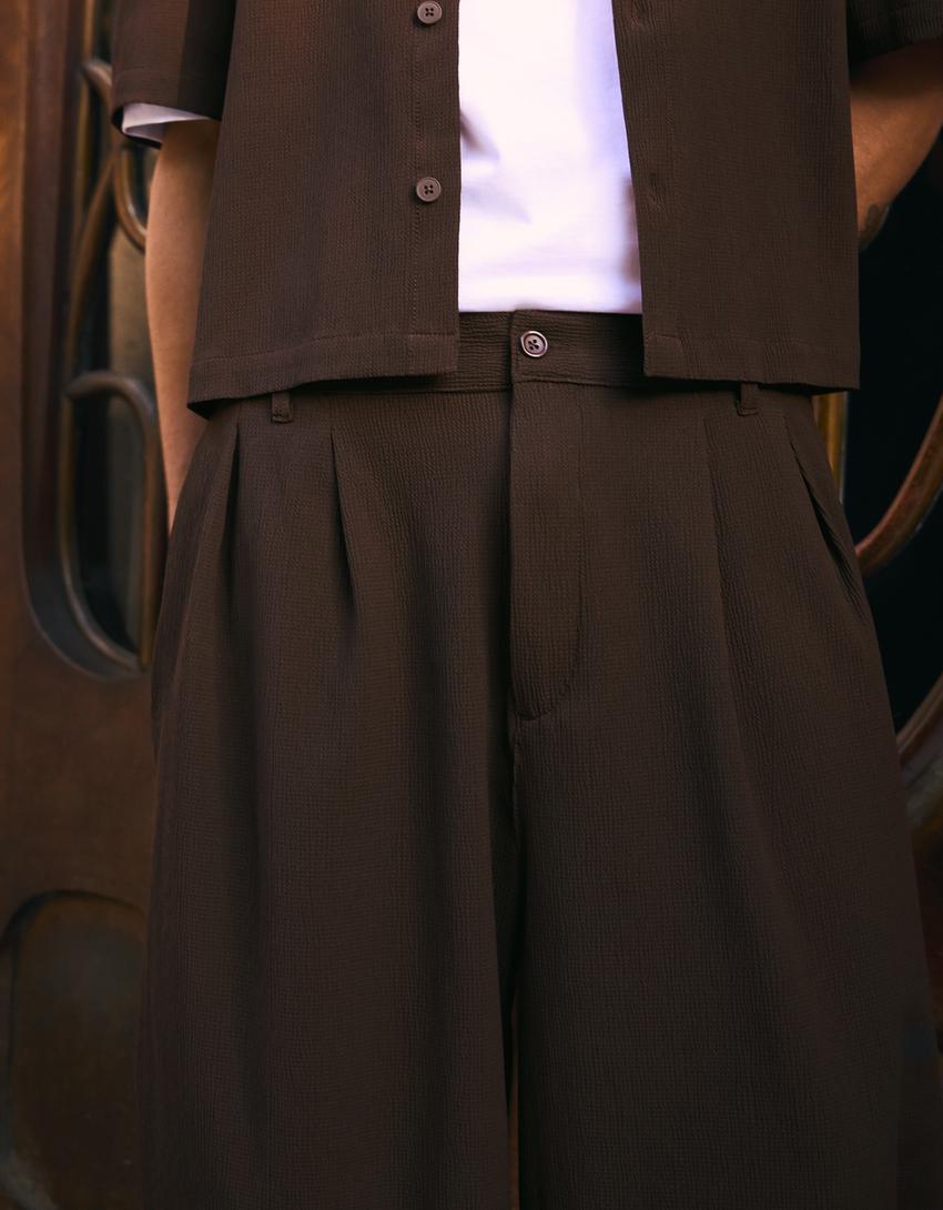 Pantalon super baggy fit semijogger plissé-Marron