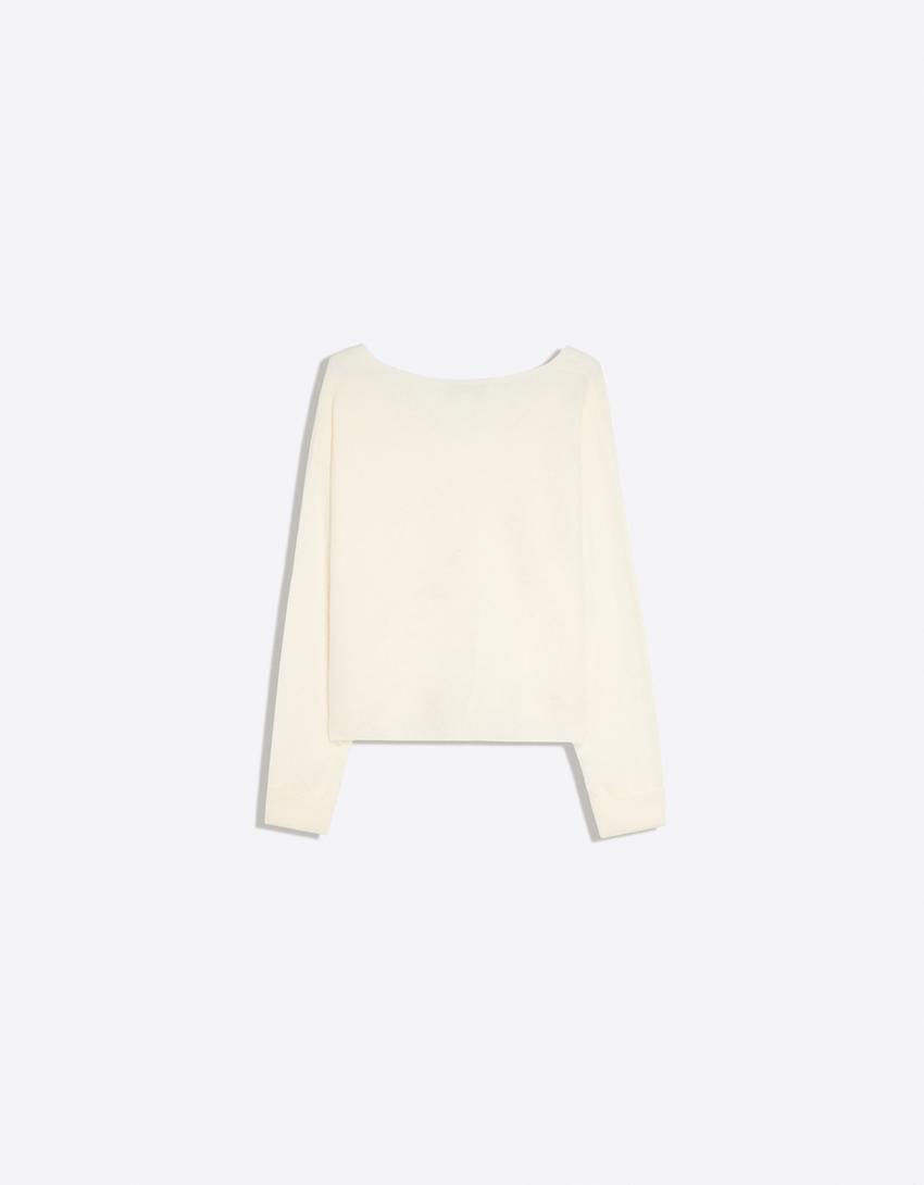 Cashmere wool V-neck sweater-Cream