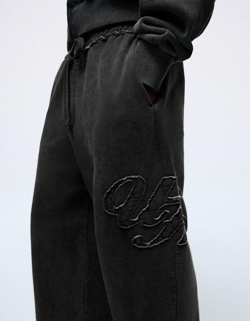Super baggy washed trousers-Grey