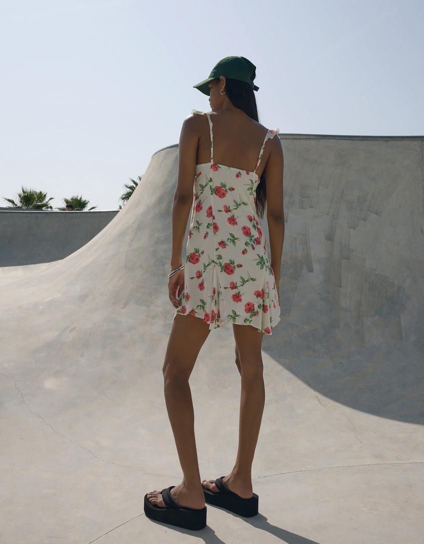 Mini-robe bretelles imprimé-Multicouleur
