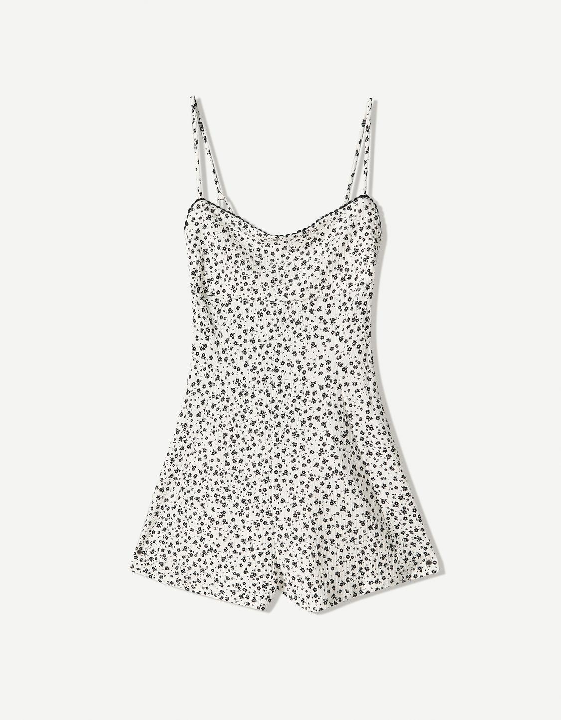 Printed strappy playsuit with lace trim