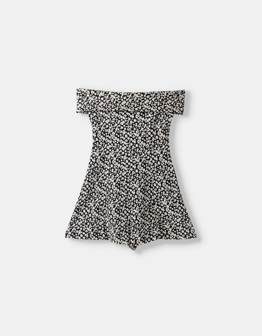 Macacão bardot estampado-Preto-4