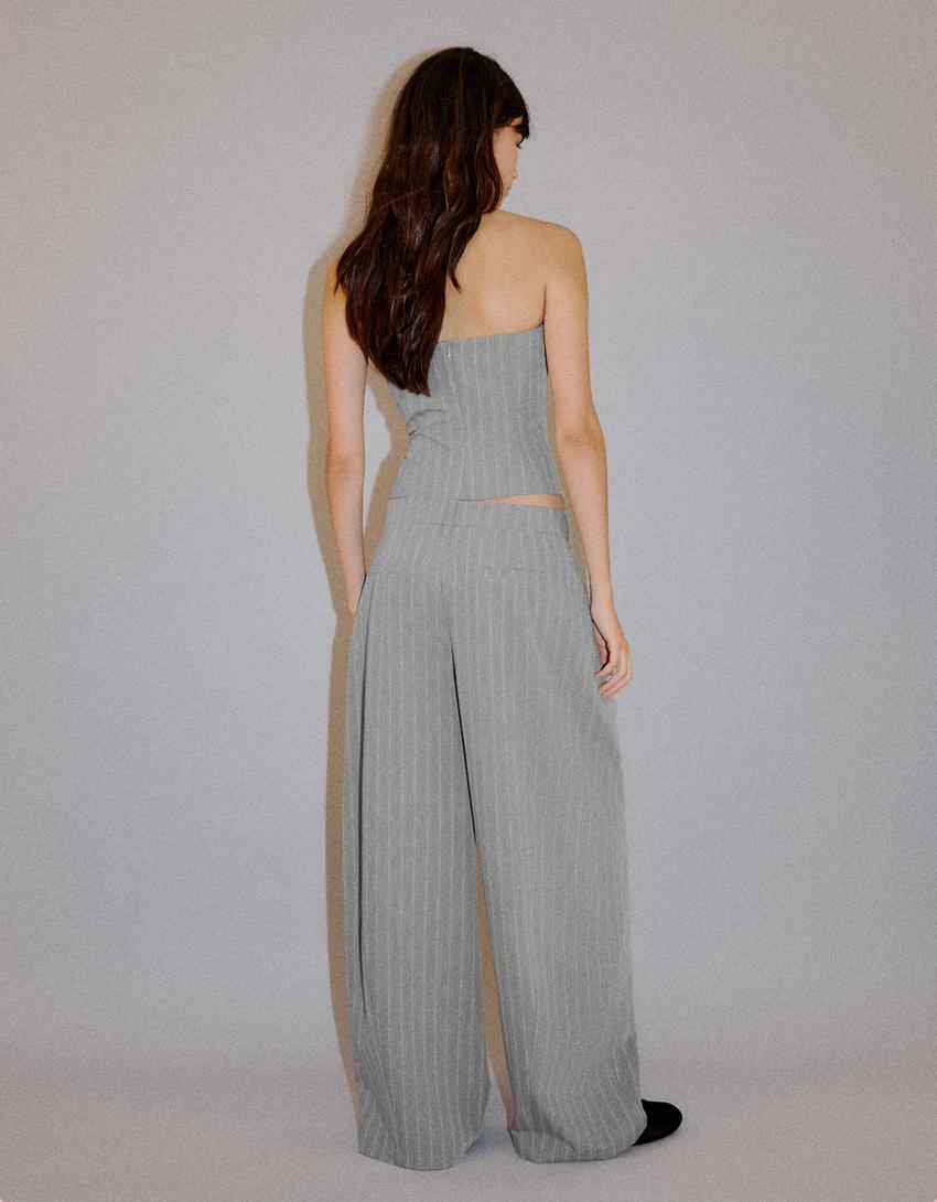 Striped darted trousers-Grey