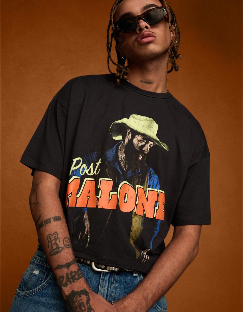 Camiseta Post Malone print-Gris-0