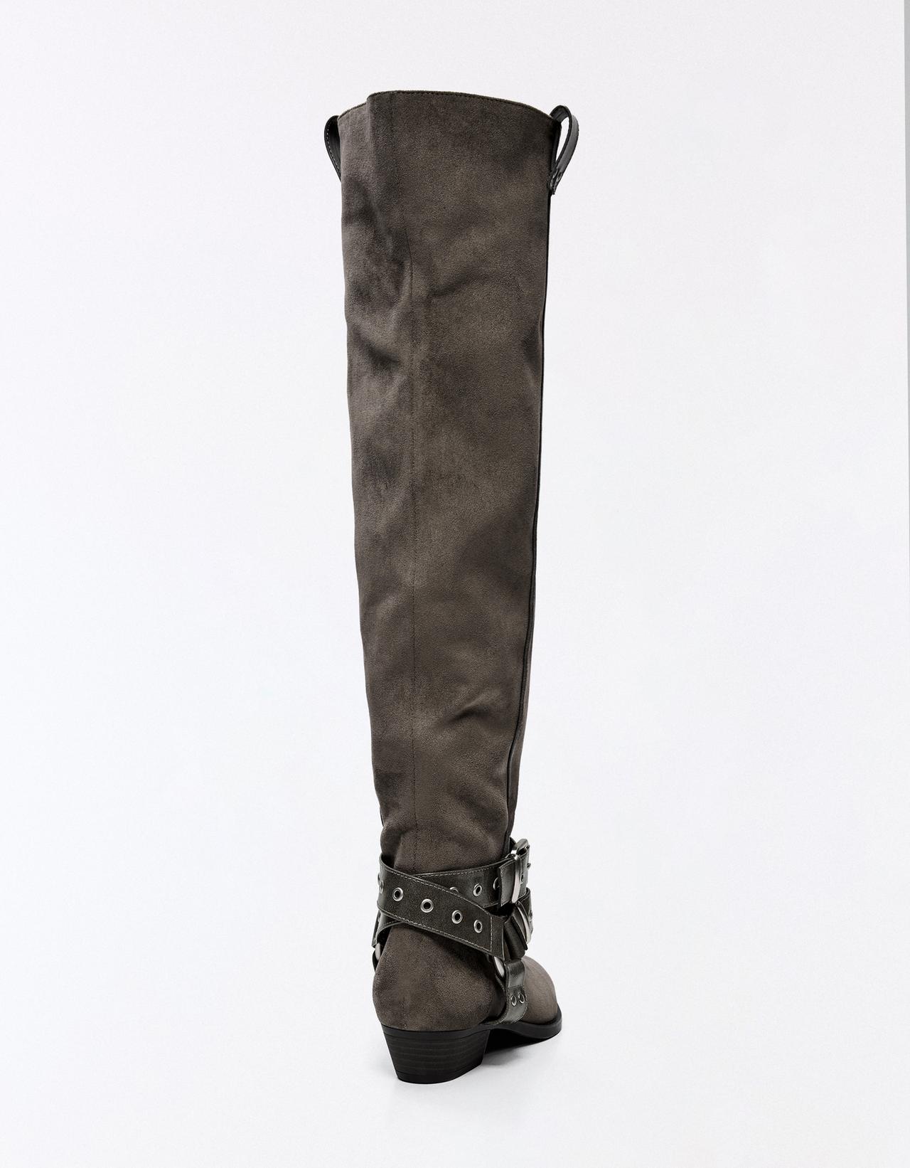 FLAT SLOUCHY BIKER BOOTS — Grey