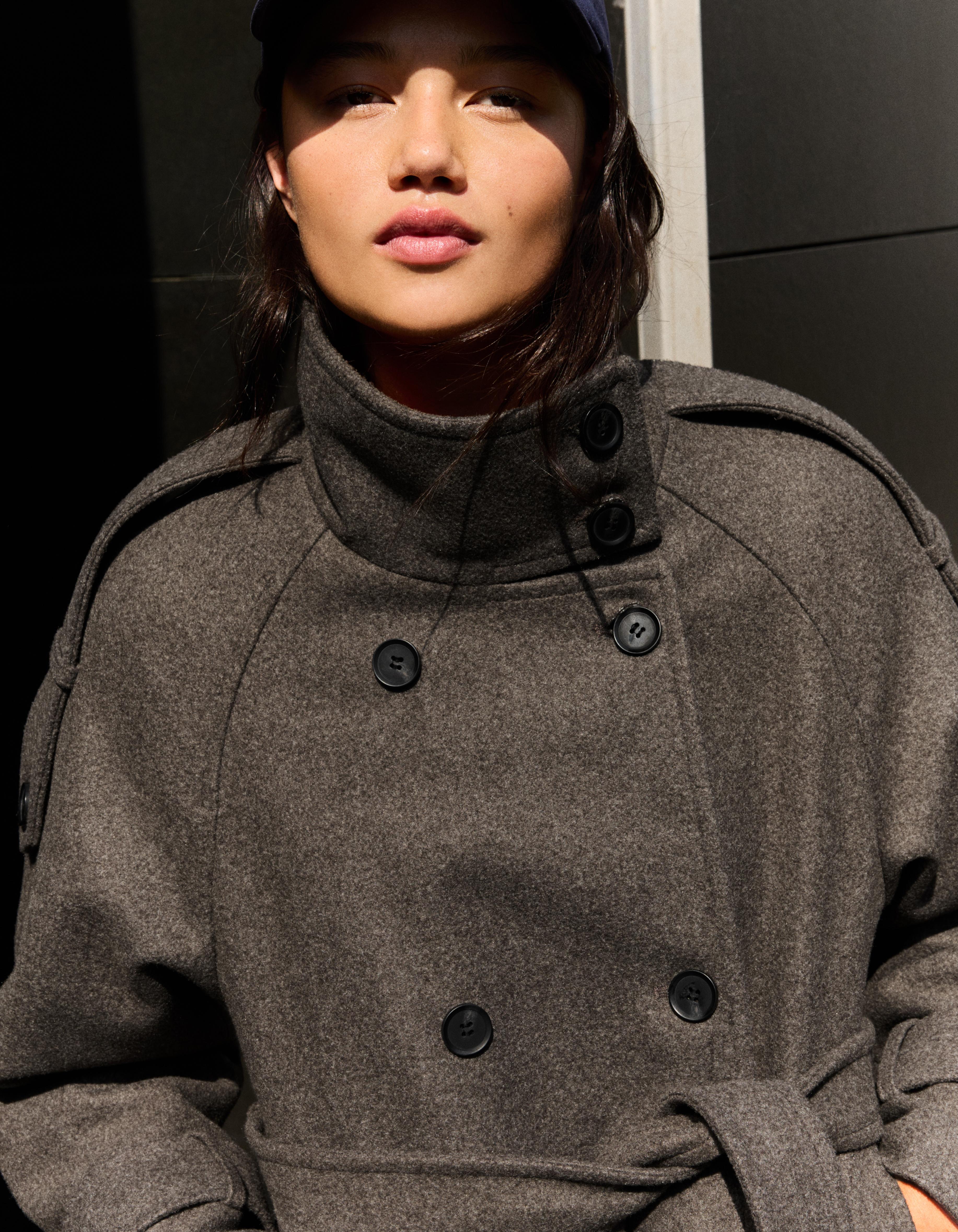 Funnel neck trench jacket — Sand