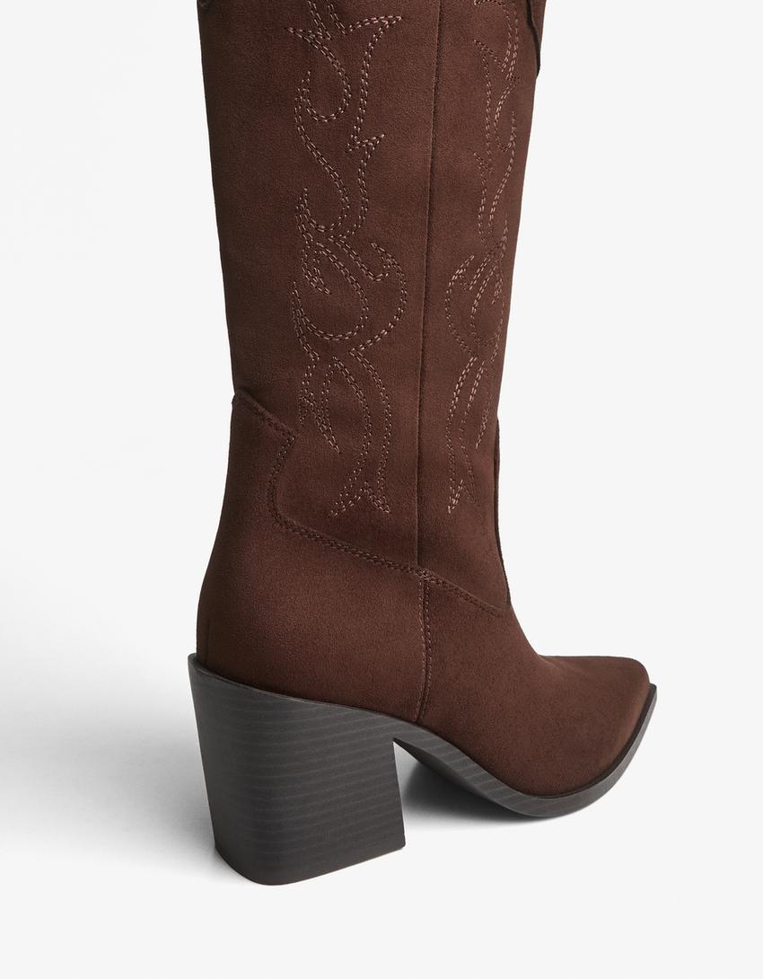 Bota tacón cowboy-Marrón