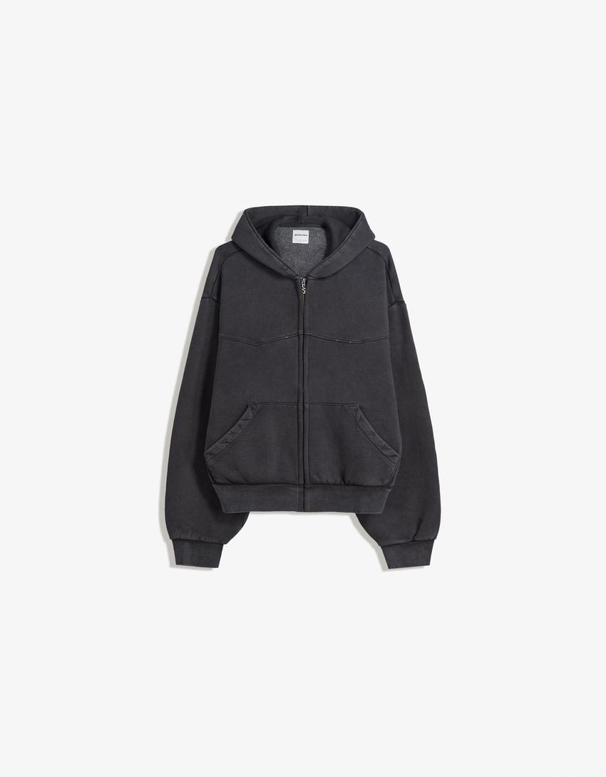 Boxy Cropped-Sweatshirt mit Reißverschluss-Grau-4