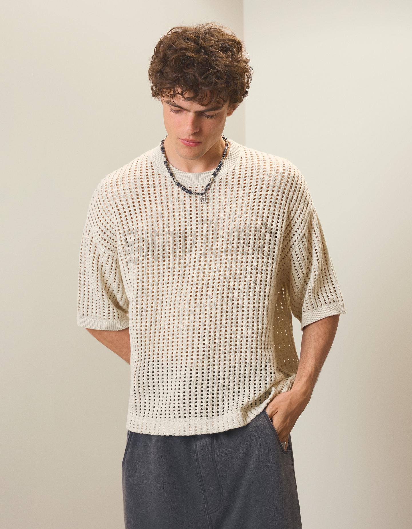 Bershka Maglietta Stampa Rete Uomo Xs Marrone