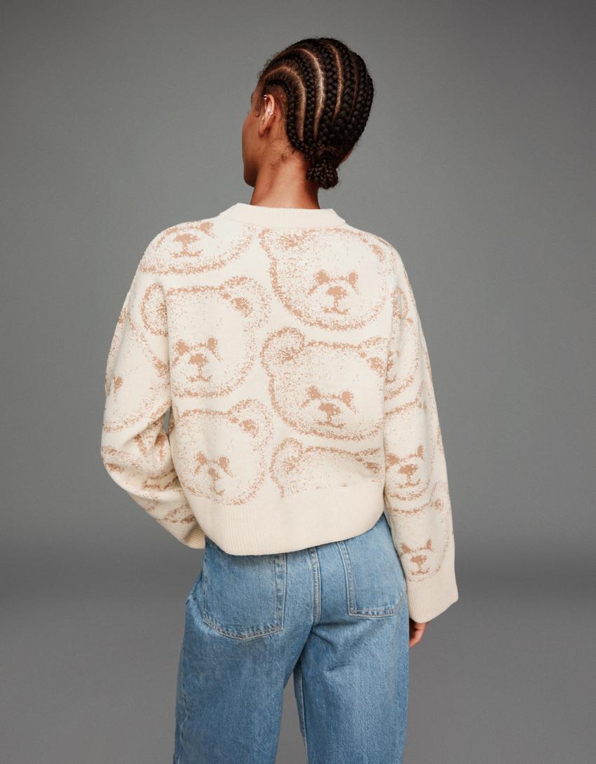 Pull jacquard imprimé-Sable