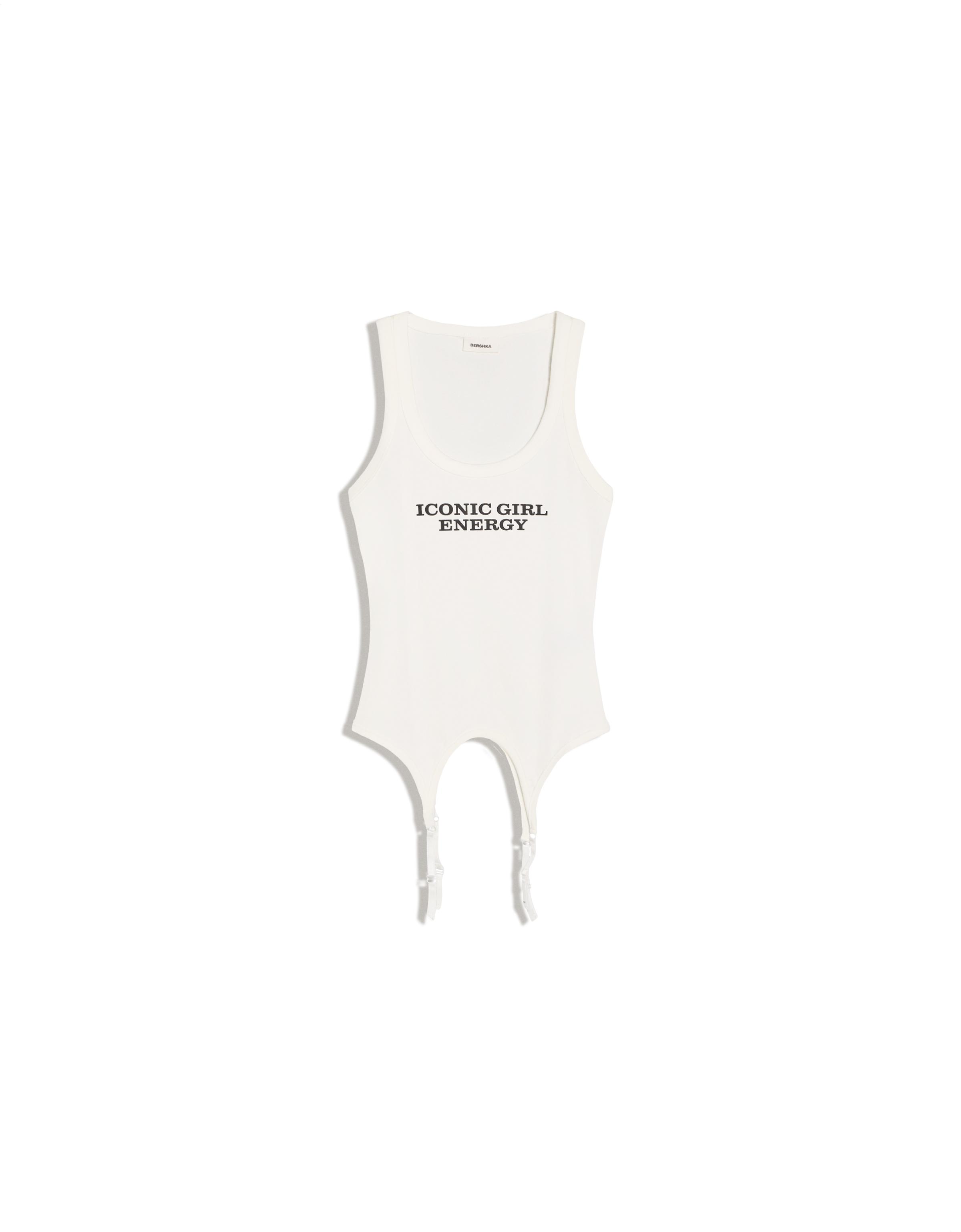 Garter belt effect print vest top — Off white