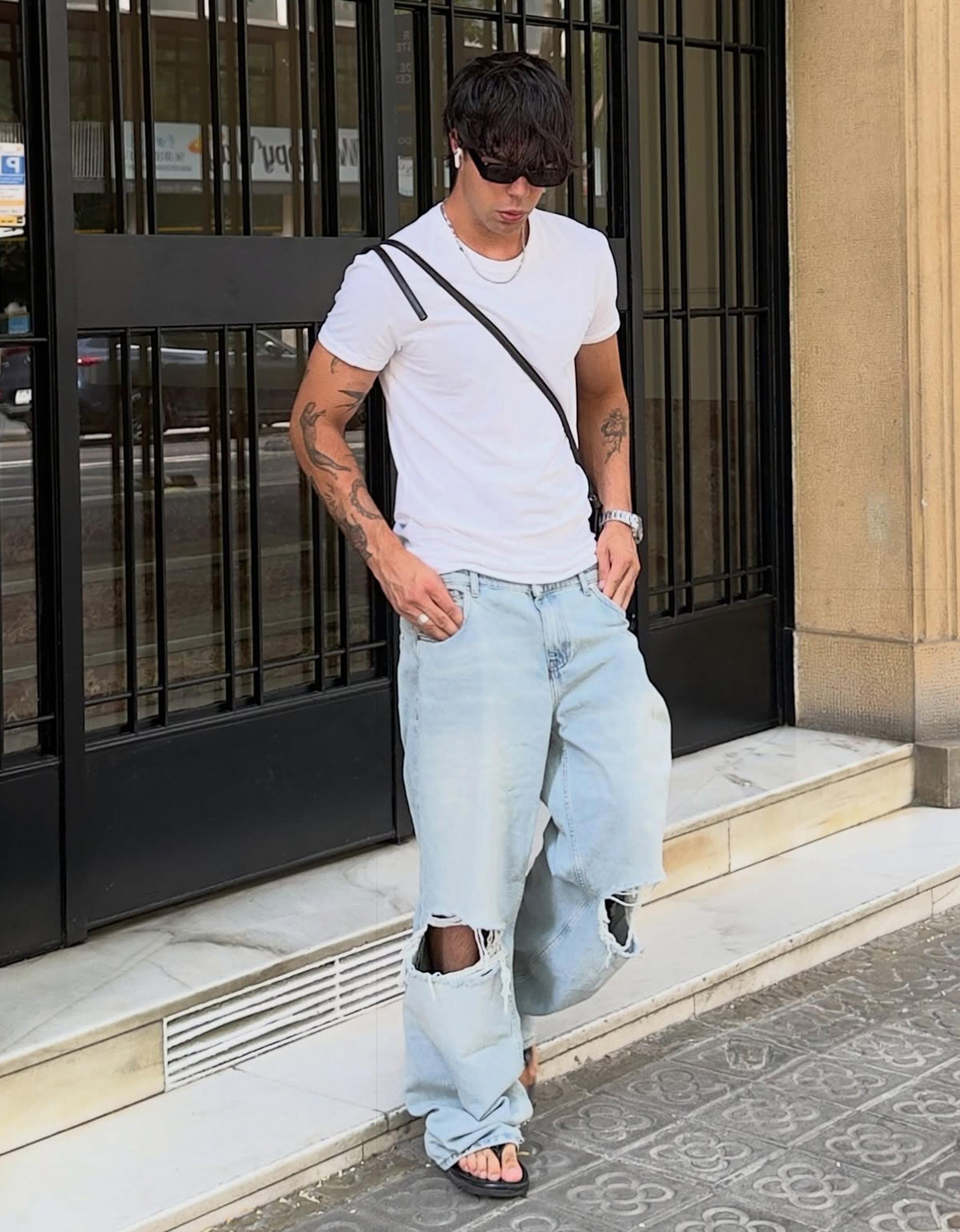 Short sleeve roll-up T-shirt — White