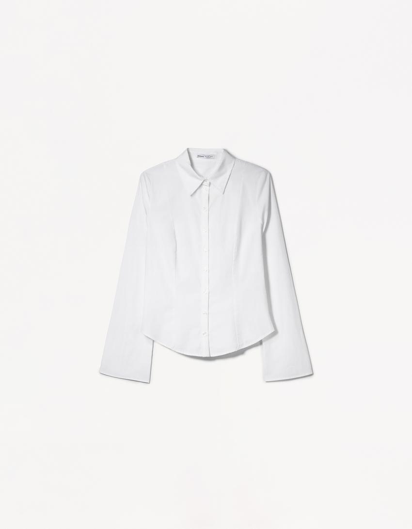 Fitted shirt with flared sleeves-White