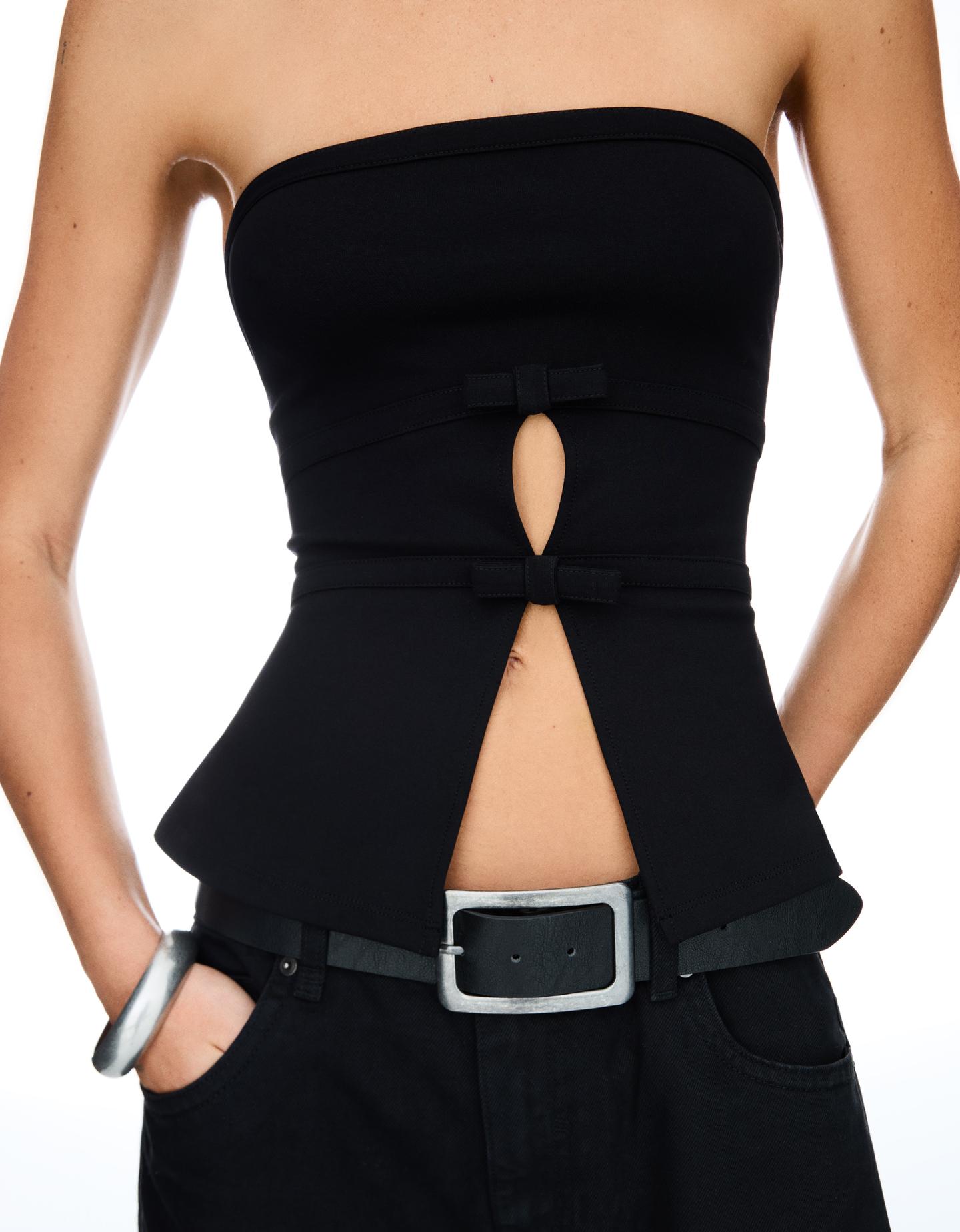 Bershka top bandeau z kokardami czarny