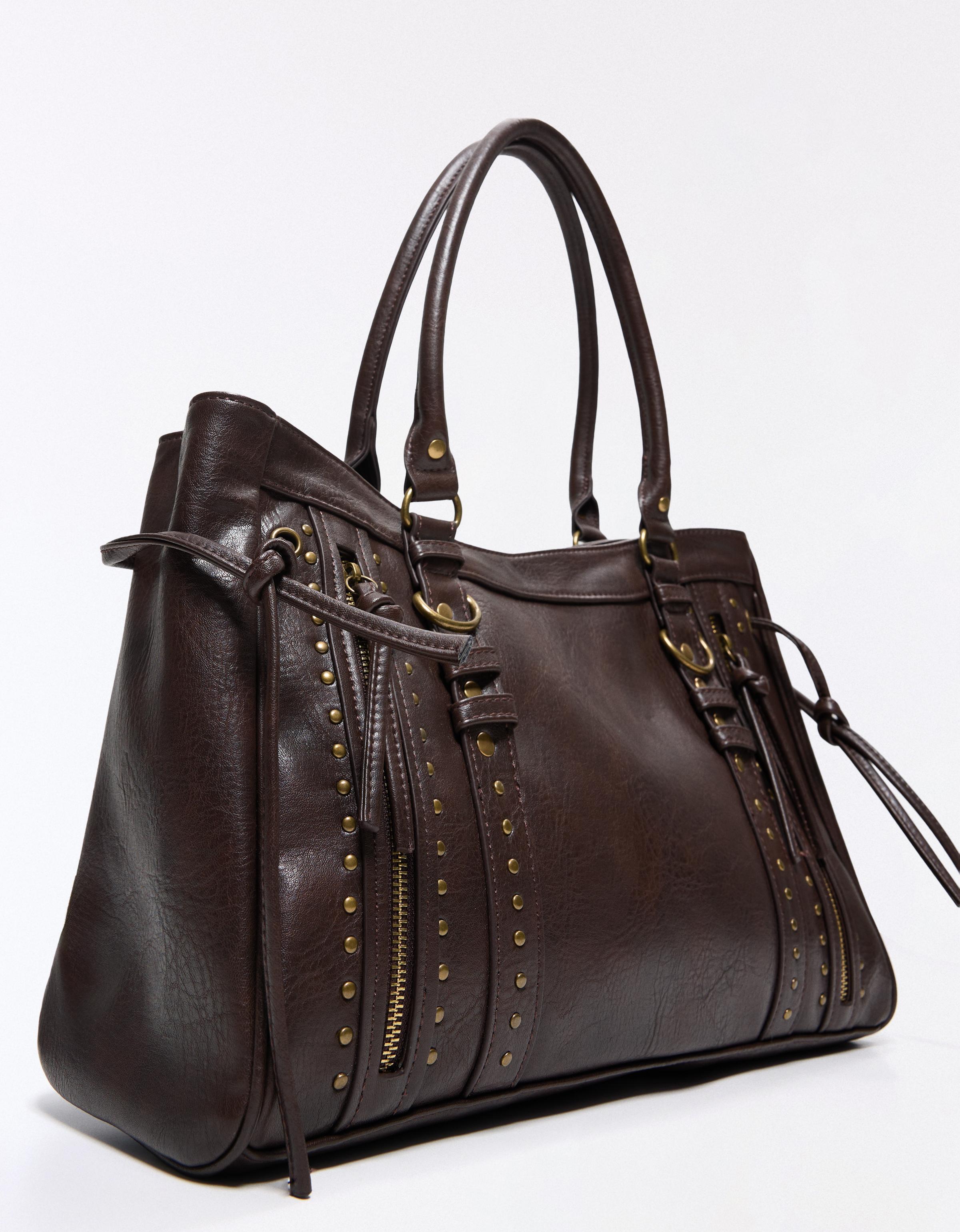 Zip and stud bag — Brown