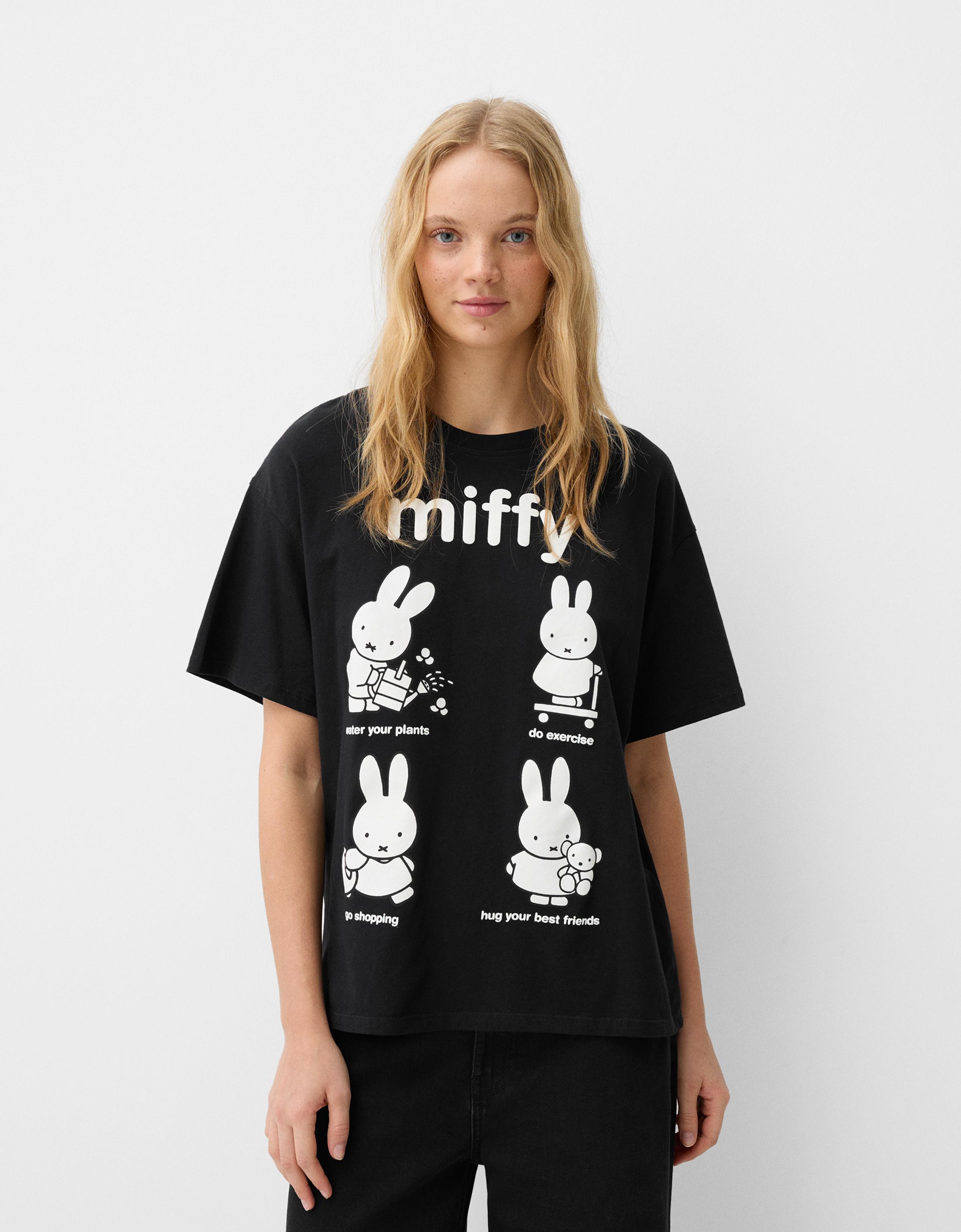 Bershka T-Shirt Miffy Mit Kurzen Ärmeln Und Print Damen 10-12 Schwarz