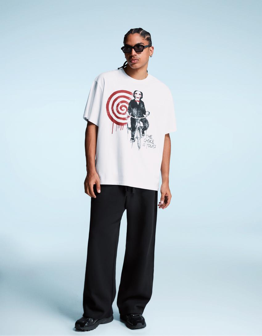 Kortärmad t-shirt med Saw-tryck-Vit