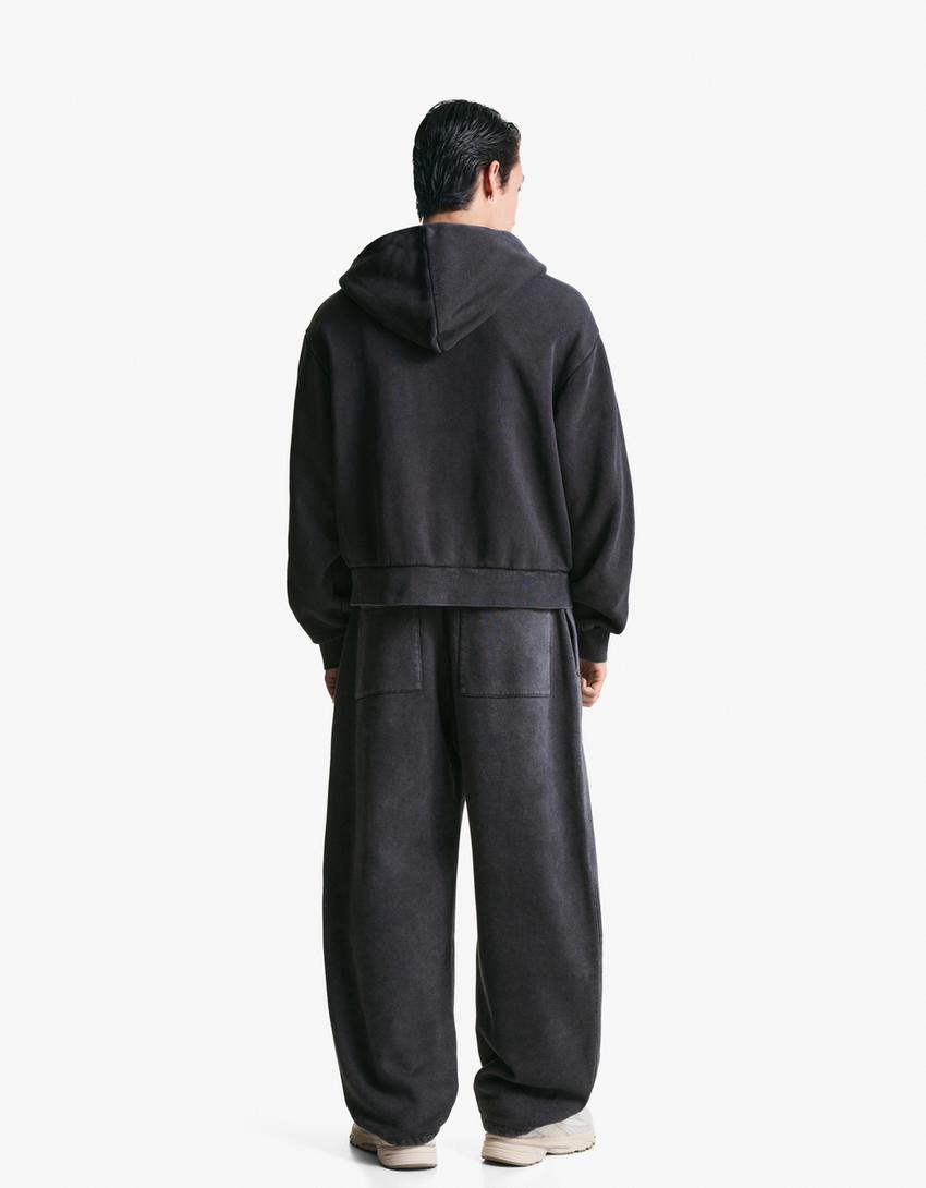 Boxy Cropped-Sweatshirt mit Reißverschluss-Grau-1