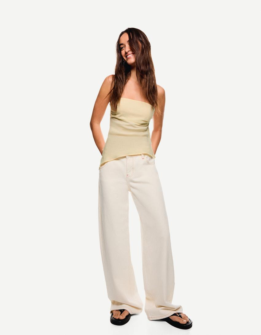Linen blend bandeau top-Yellow-1