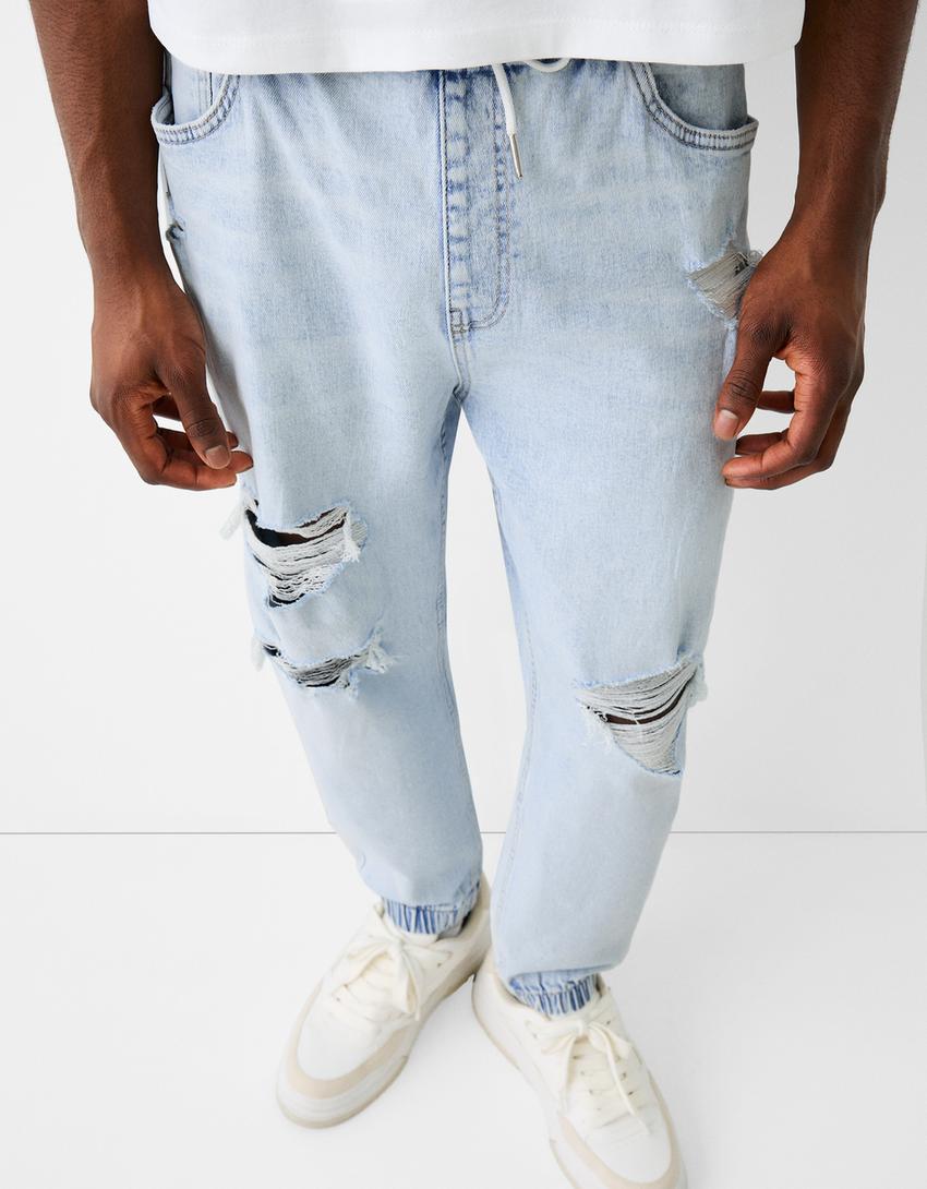 Ripped jogger jeans-Light blue-3