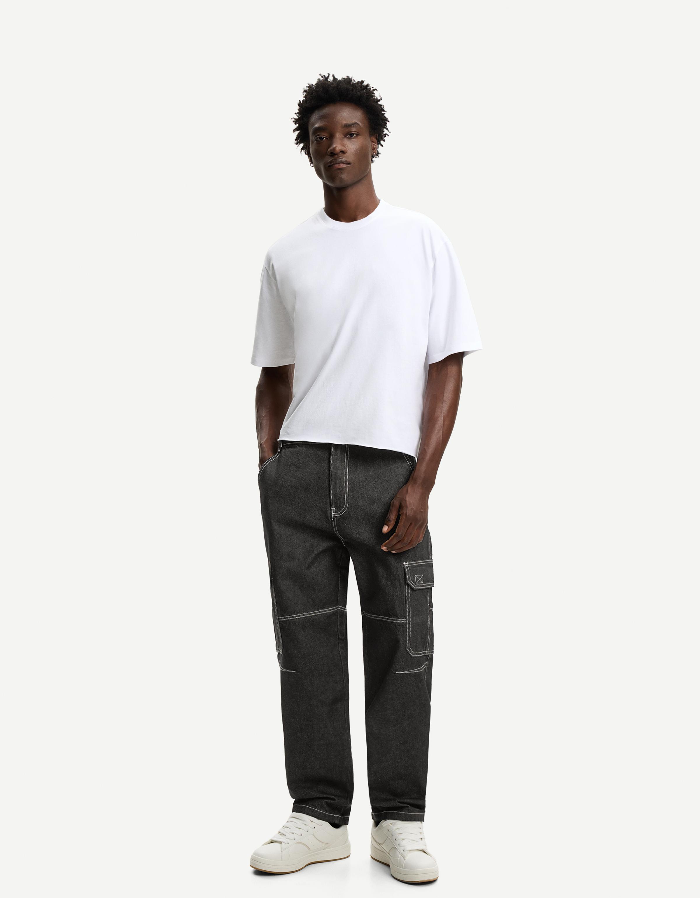 Bershka Baggy-Cargo-Jeans Herren 44 Schwarz