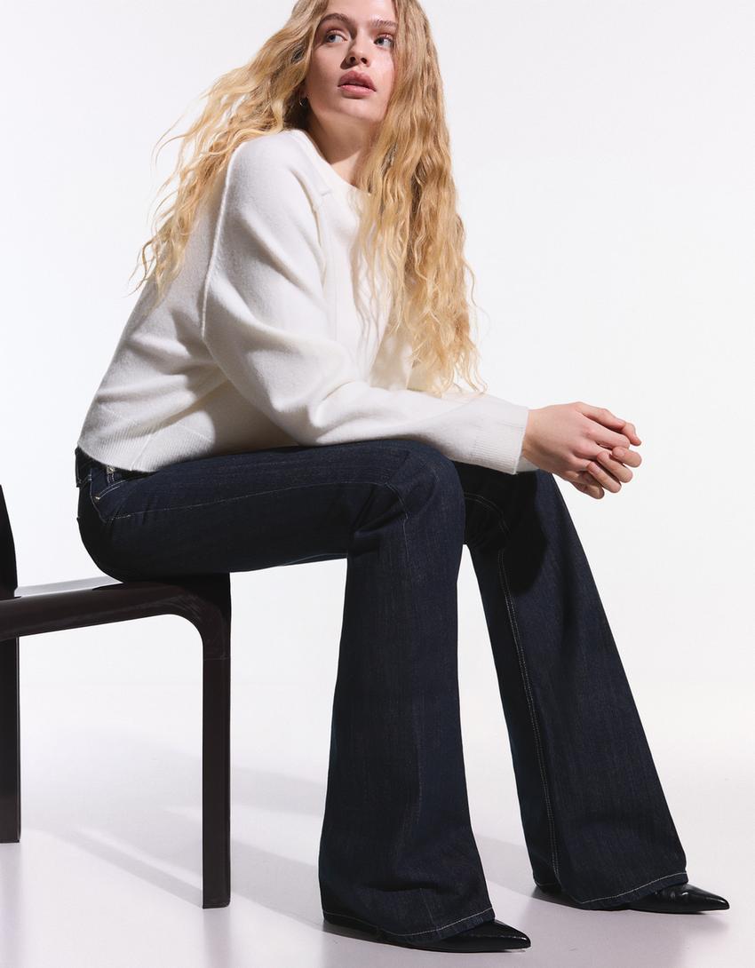 Düşük bel baggy fit çan paça jean-Denizci mavisi