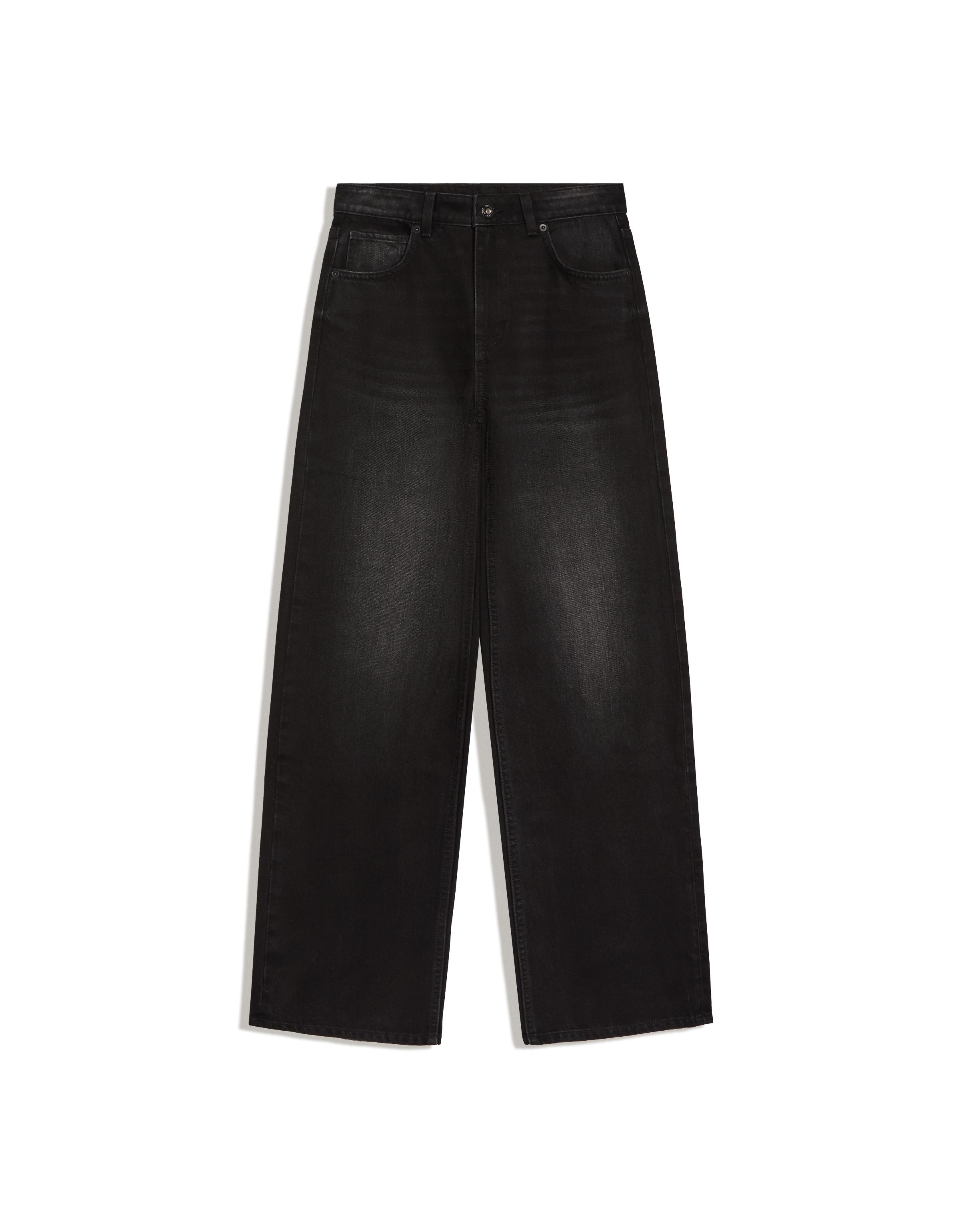 High-waist wide straight-leg jeans — Black