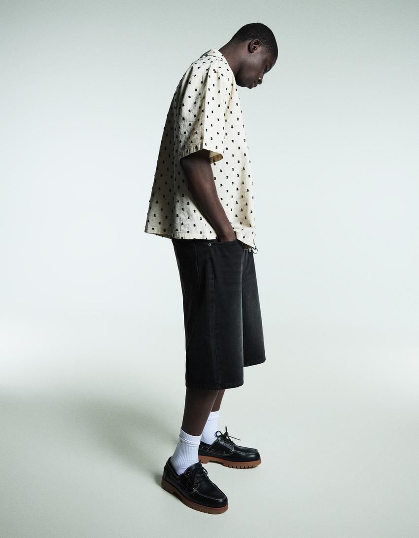 Embroidered short sleeve shirt-Cream-3