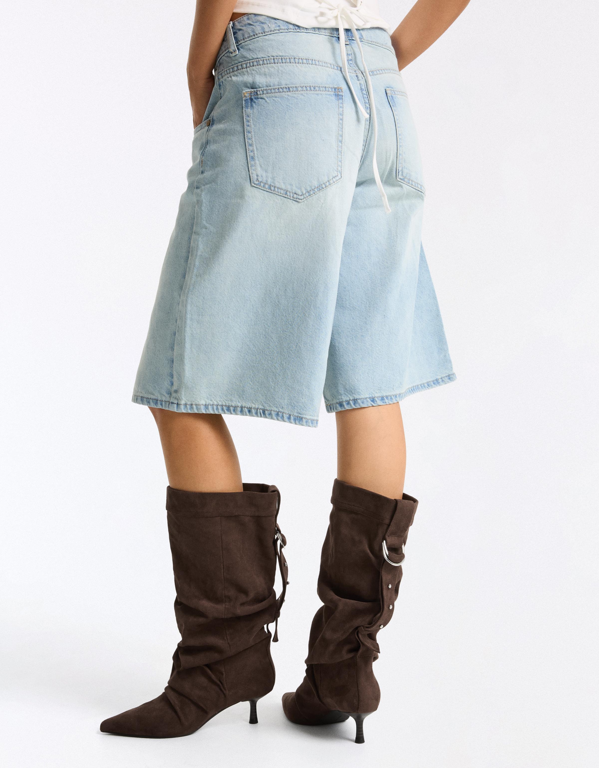 Adjustable slouchy heeled ankle boots — Brown